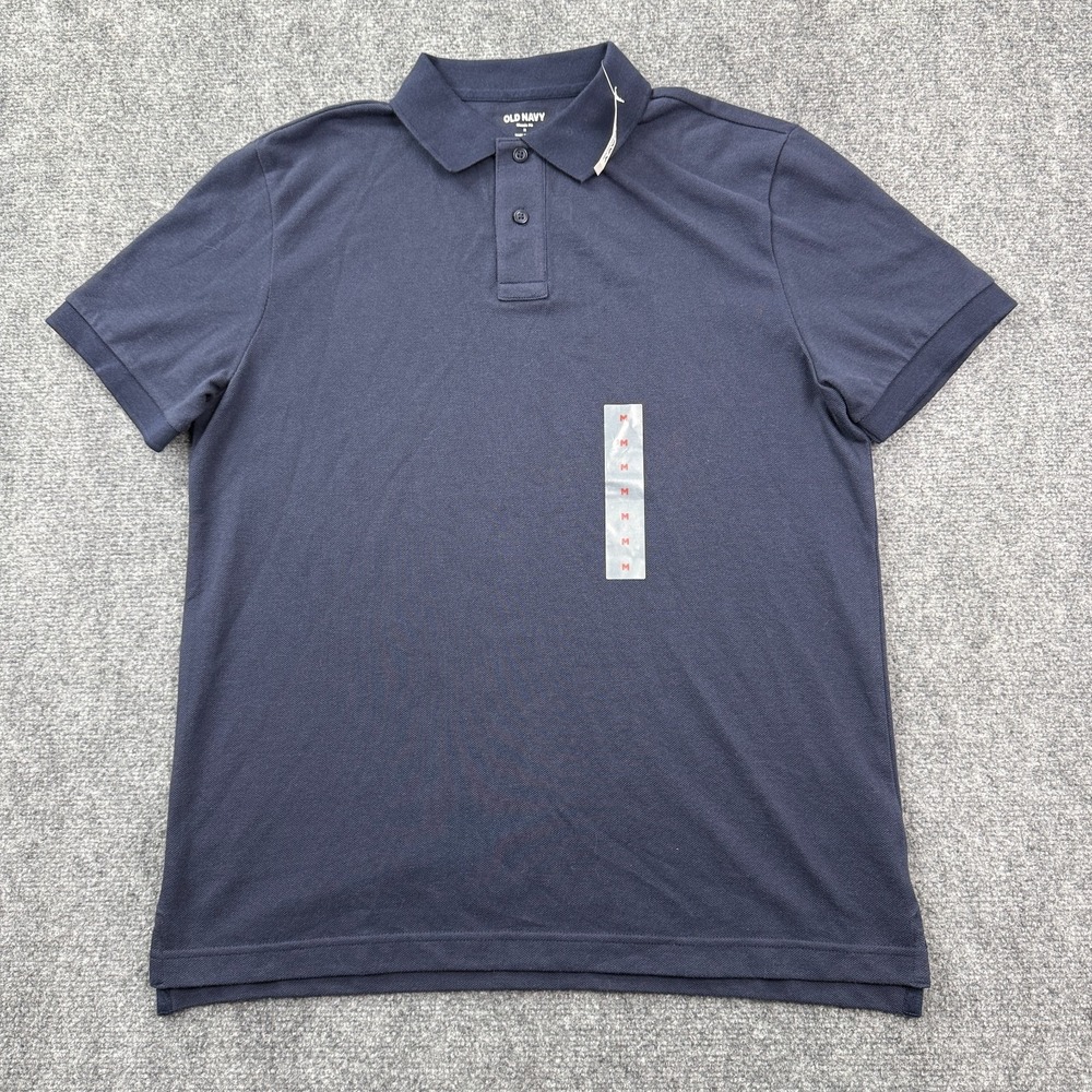 Old Navy Mens Classic Fit Polo Shirt Medium Navy Blue Pique Cotton Blend NWT